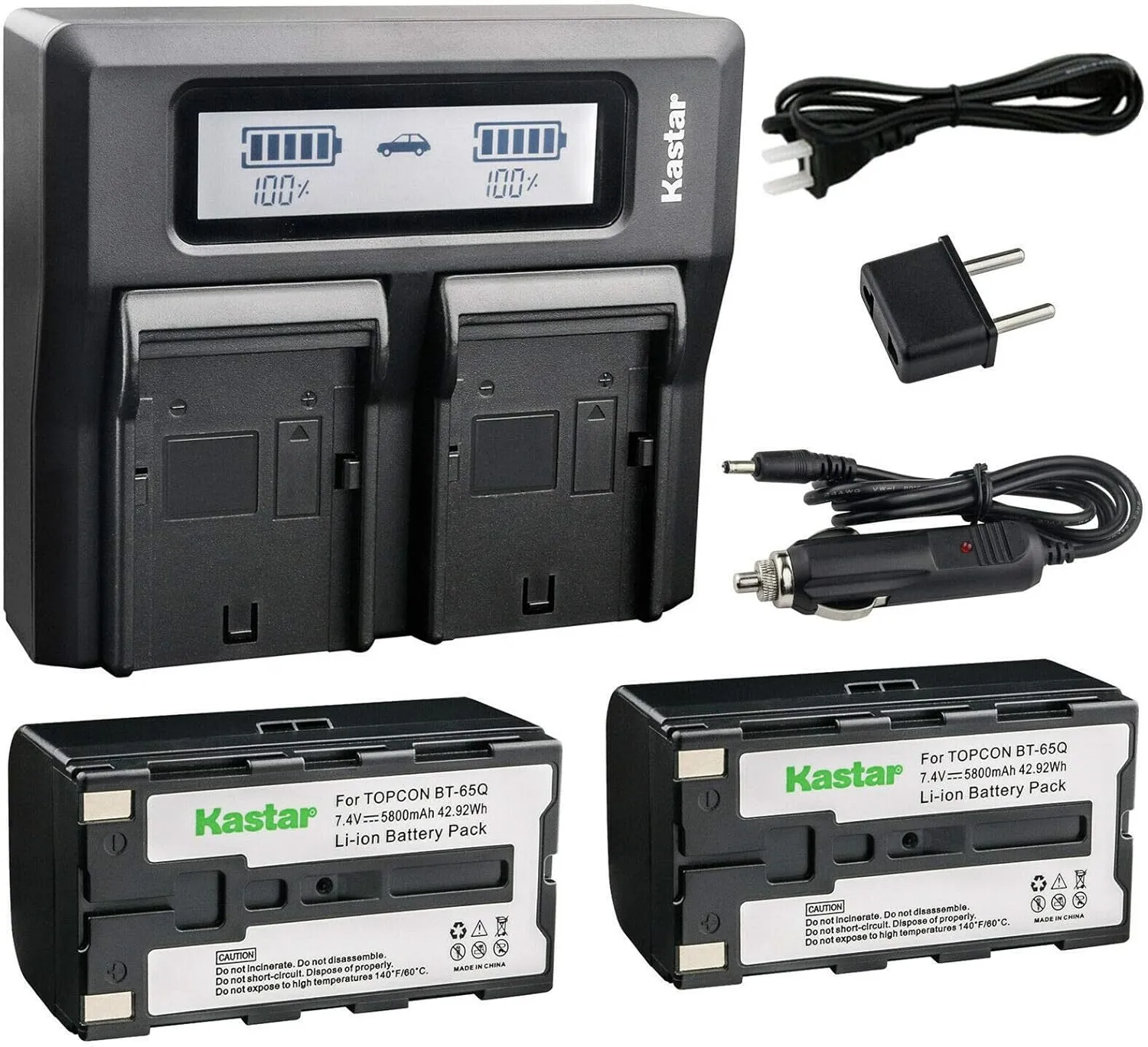 Kastar Battery 2 Pack and LCD Dual Fast Charger for Topcon BT-60Q BT-61Q BT-62Q BT-65Q BT-66Q GMS-2 Survey Instrument Battery, Topcon BC-30 BC-30D BT-30 Charger, Topcon Total Stations