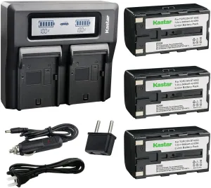 Kastar Battery 3 Pack and LCD Dual Fast Charger for Topcon BT-65Q, Topcon BC-30 BC-30D BT-30, Topcon Total Stations FC-200 FC-2200 FC-2500 GPT-7000i GTS-750 GTS-751 GPT-7500 GTS-900 GPT-9000