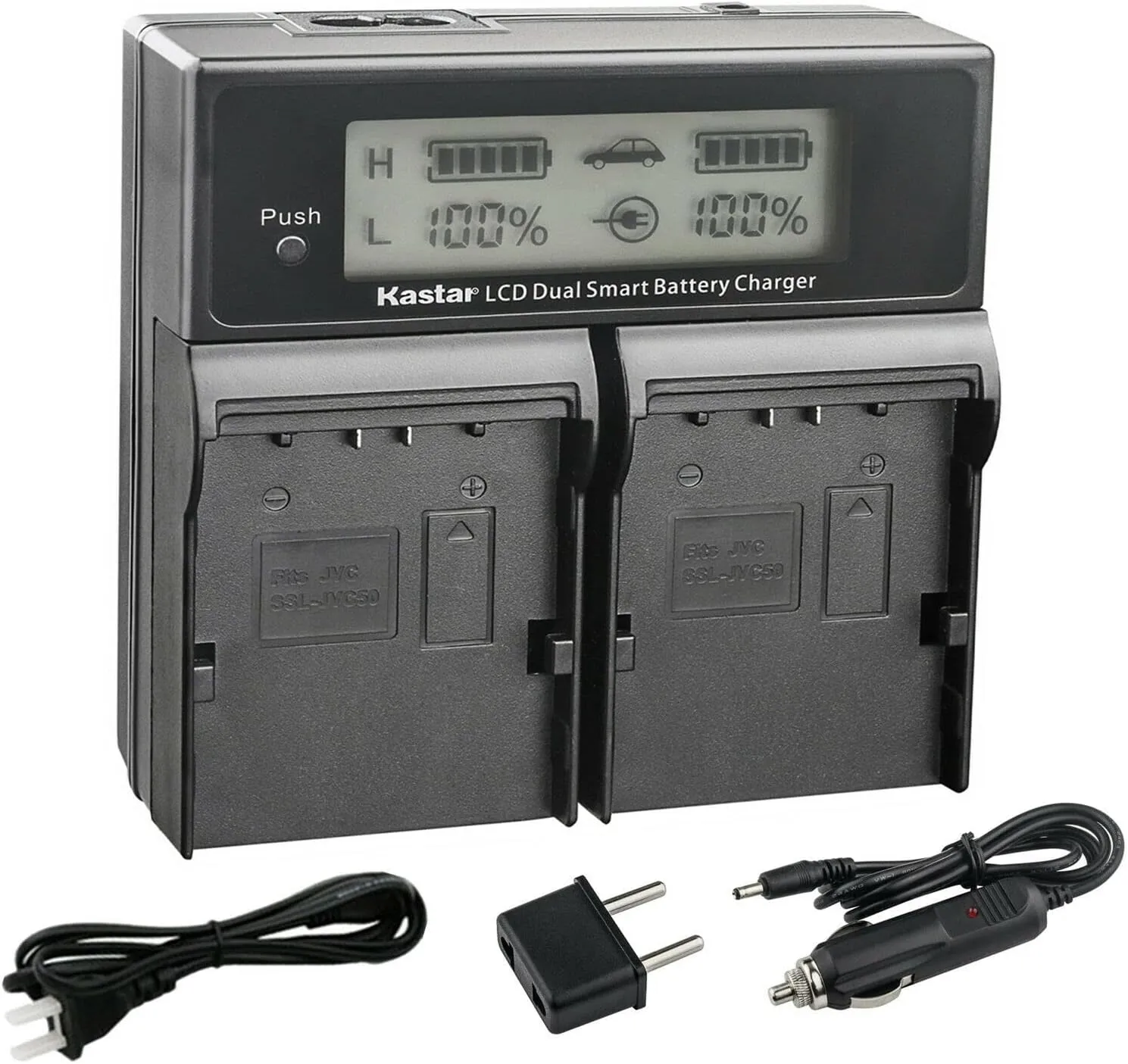 Kastar SSL-JVC50 CH04 LCD Dual Fast Charger Compatible with JVC SSL-JVC50, SSL-JVC70, SSL-JVC75, BN-S8I50 Battery, JVC GY-HM660U, GY-HM660SC Camera, DT-X Monitors Camera