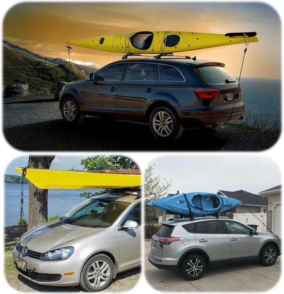 Kayak Tie Down Straps Canoe Bow and Stern Heavy Duty Cargo Ratchet Pulley Rope Hanger