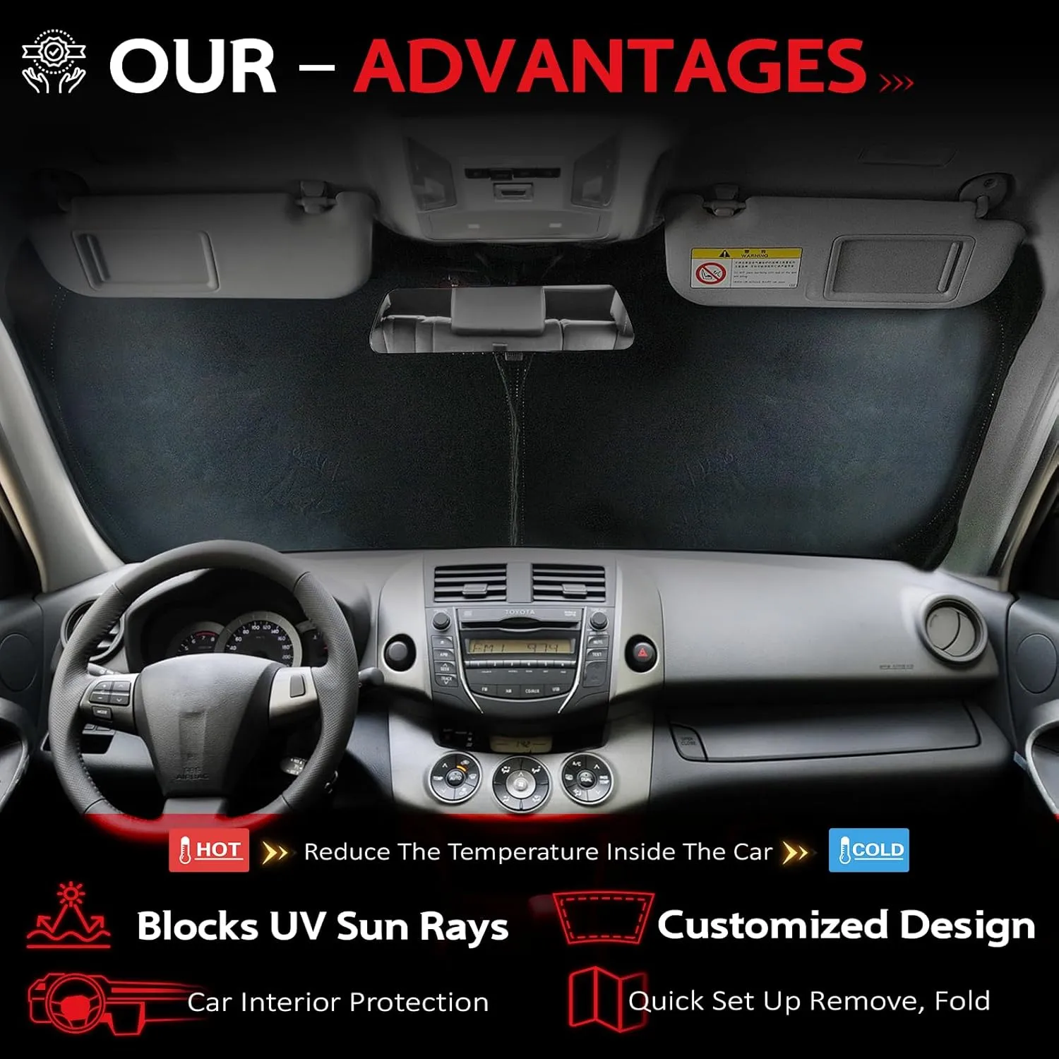 KAYZT Windshield Sun Shade for 2013-2021 Ford Fusion Foldable Sunshade Front Window Custom Fit Car Accessories
