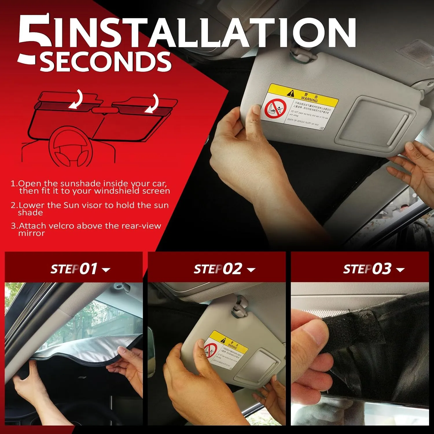 KAYZT Windshield Sun Shade for 2013-2021 Ford Fusion Foldable Sunshade Front Window Custom Fit Car Accessories