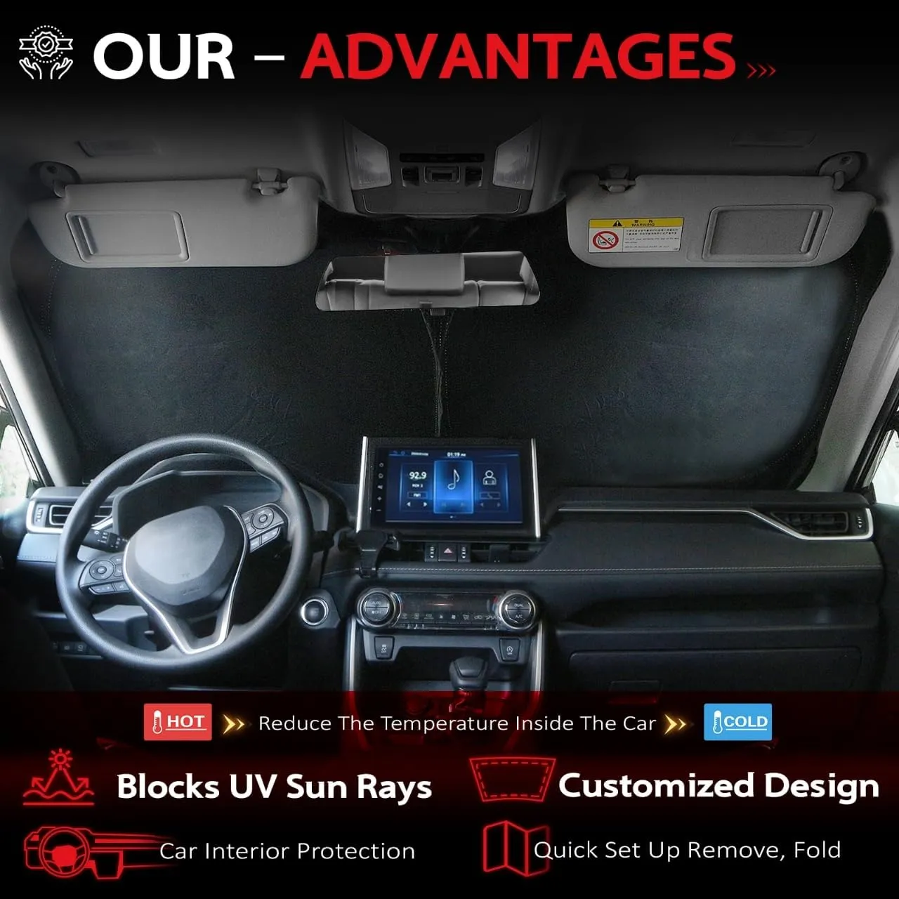 KAYZT Windshield Sun Shade for Toyota RAV4 2019-2025 RAV-4 Foldable Sunshade SUV Front Window Custom Fit Accessories