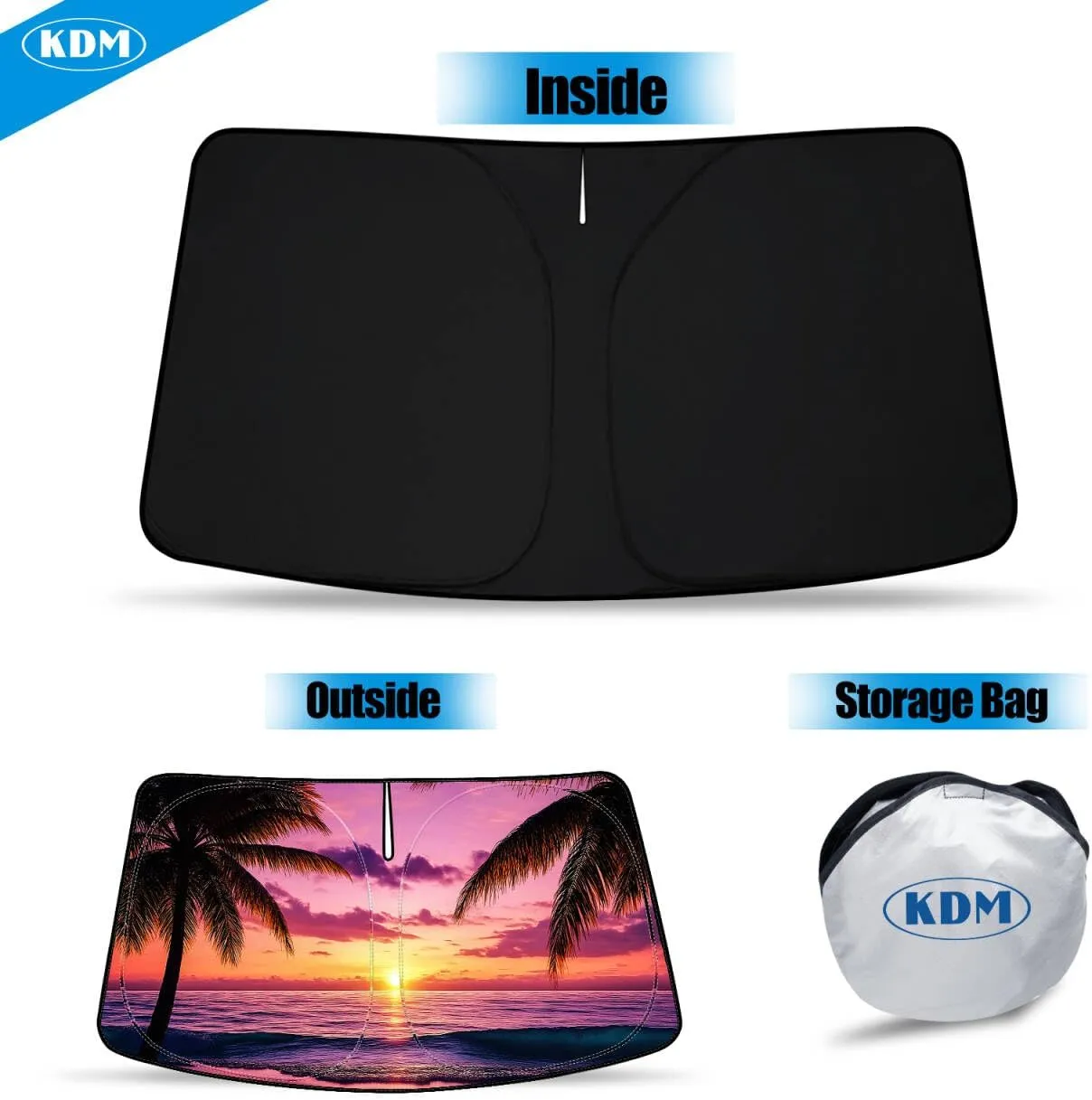 KDM Sunset Beach Style Windshield Sun Shade Fit for 2016-2023 to-yota Tacoma,Foldable Front Reflective Windows Sunshade Visor Protector Blocks UV Rays Heat
