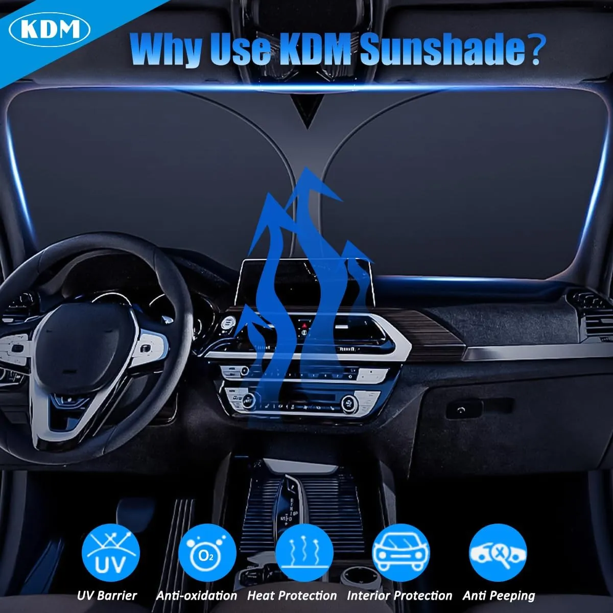 KDM Sunset Beach Style Windshield Sun Shade Fit for 2016-2023 to-yota Tacoma,Foldable Front Reflective Windows Sunshade Visor Protector Blocks UV Rays Heat