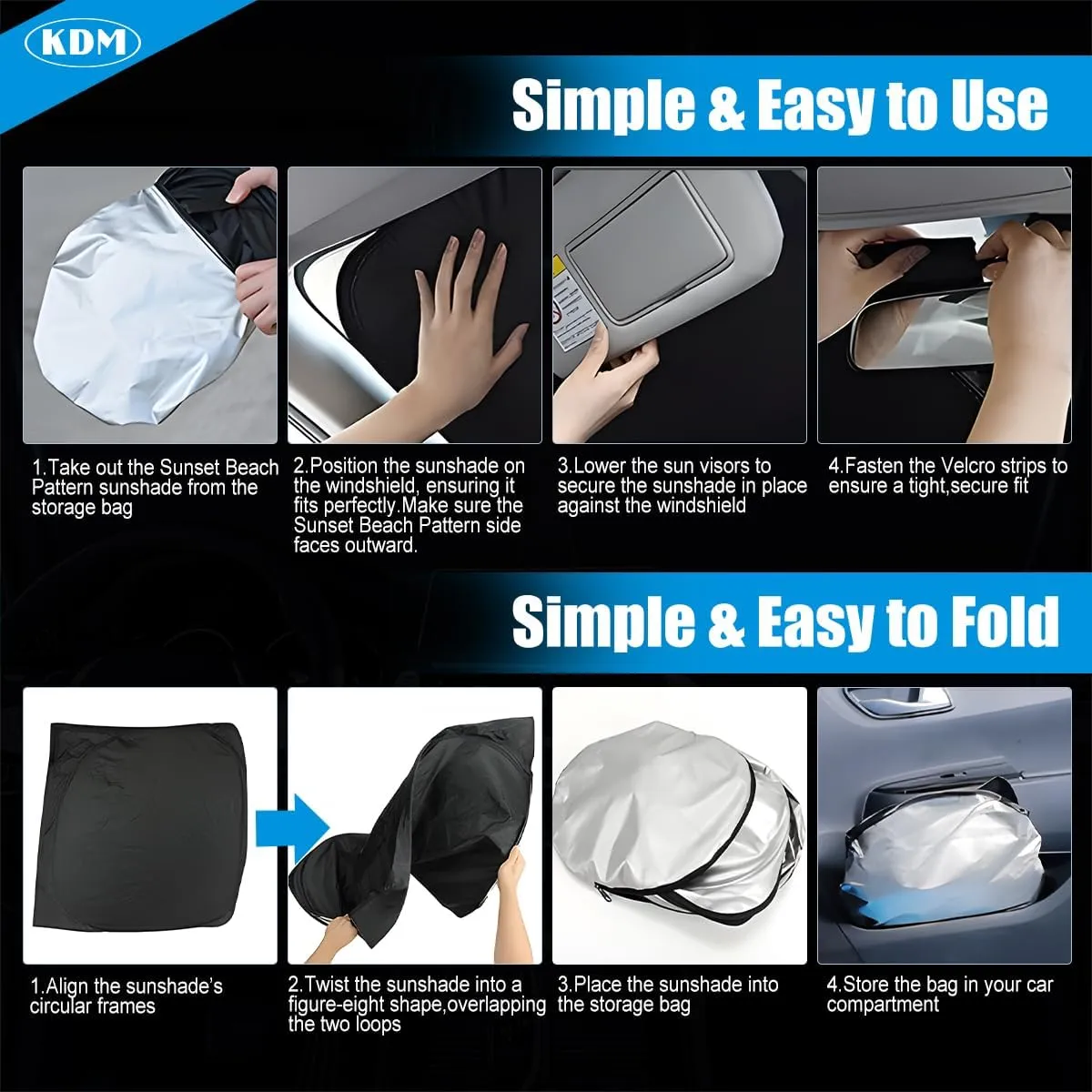 KDM Sunset Beach Style Windshield Sun Shade Fit for 2016-2023 to-yota Tacoma,Foldable Front Reflective Windows Sunshade Visor Protector Blocks UV Rays Heat