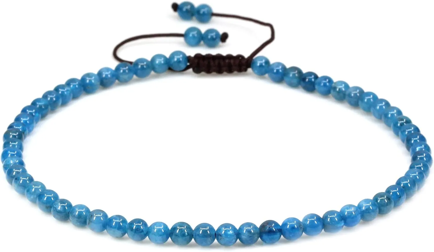 Keleny Natural Gemstone 4mm Round Bead Charm Stretch Anklet for Women Brown Rope Adjustable 8.6-11 Inch
