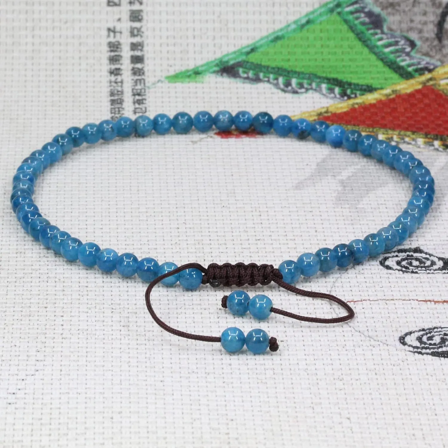 Keleny Natural Gemstone 4mm Round Bead Charm Stretch Anklet for Women Brown Rope Adjustable 8.6-11 Inch