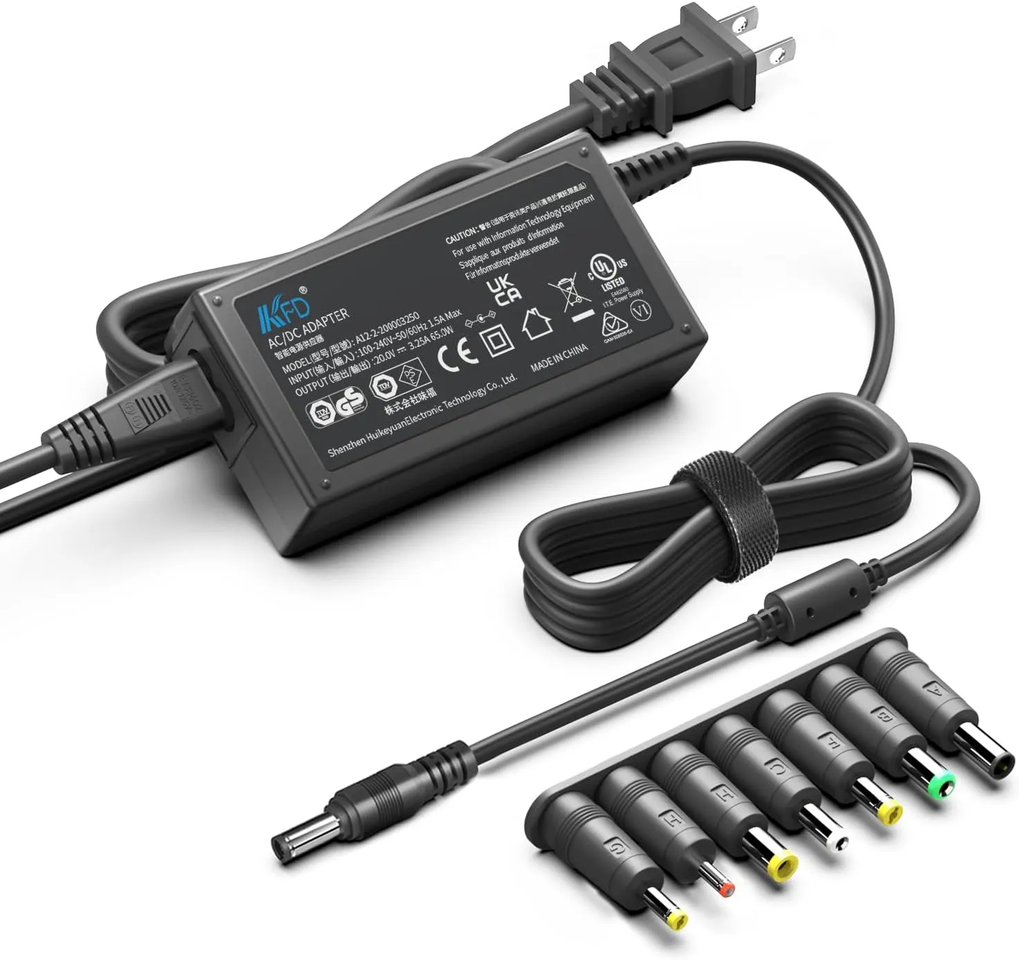 KFD Universal 20V Power Supply 20V 3.25A 3A 2.5A 2A 1.5A AC Adapter 7 Barrel Plugs for Bose Soundbar Sony Polk Yamaha Braven Ready Elite Speaker Theragun Elite Massager MSI Monitor Charger Cord Cable