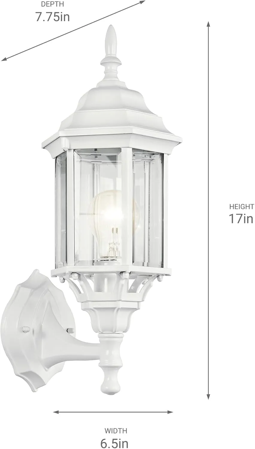 Kichler Chesapeake 17" Outdoor Wall Light in White, 1-Light Exterior Porch Light, Coastal Wall Sconce with Clear Beveled Glass, (17" H x 6.5" W), 49255WH