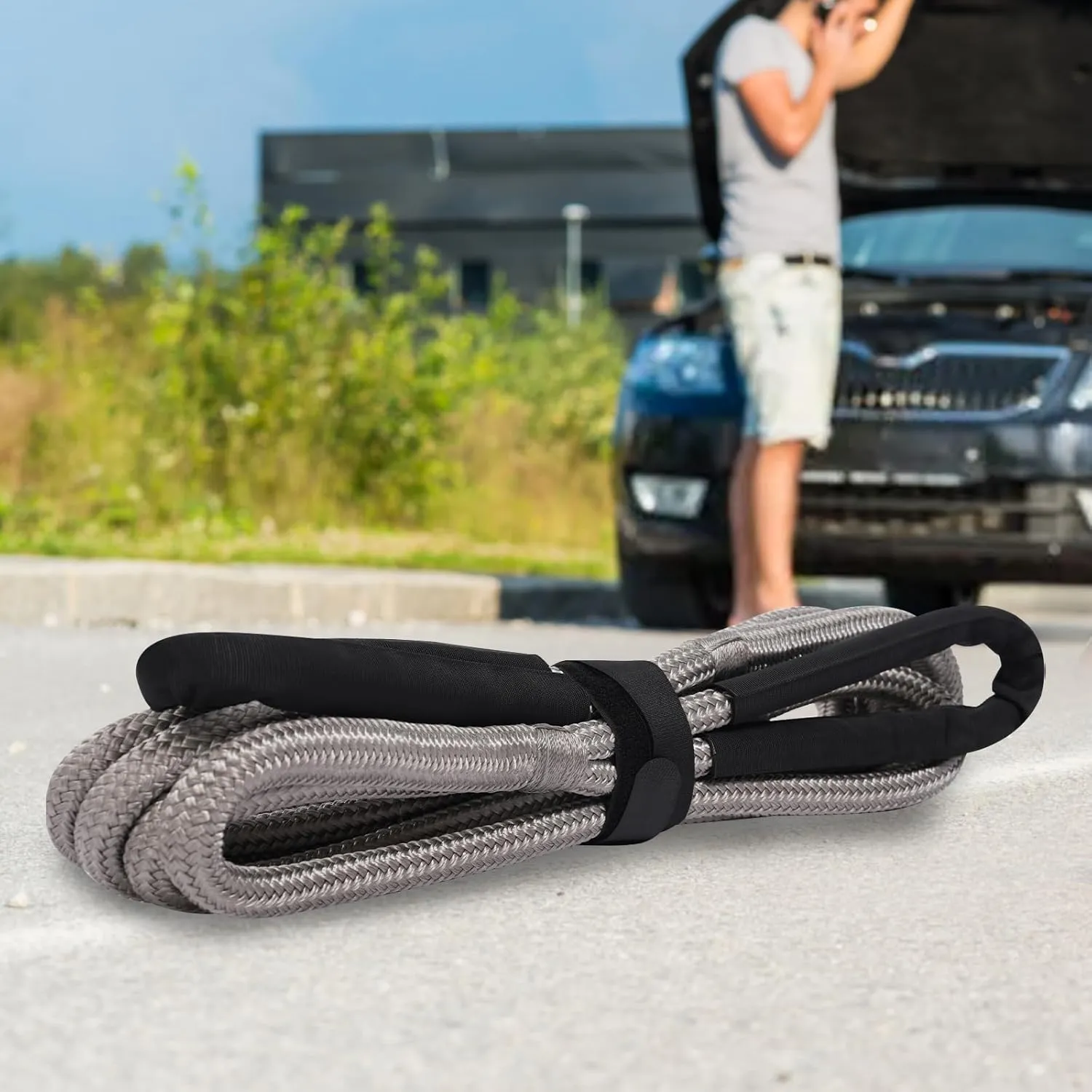 Kinetic Recovery Rope, 5/8" x 20 Feet 15100 lbs Elasticity Energy Snatch Rope Heavy Duty Energy Rope with Handbag Tow Rope for Trucks, UTV, ATV, SUV (Grey)