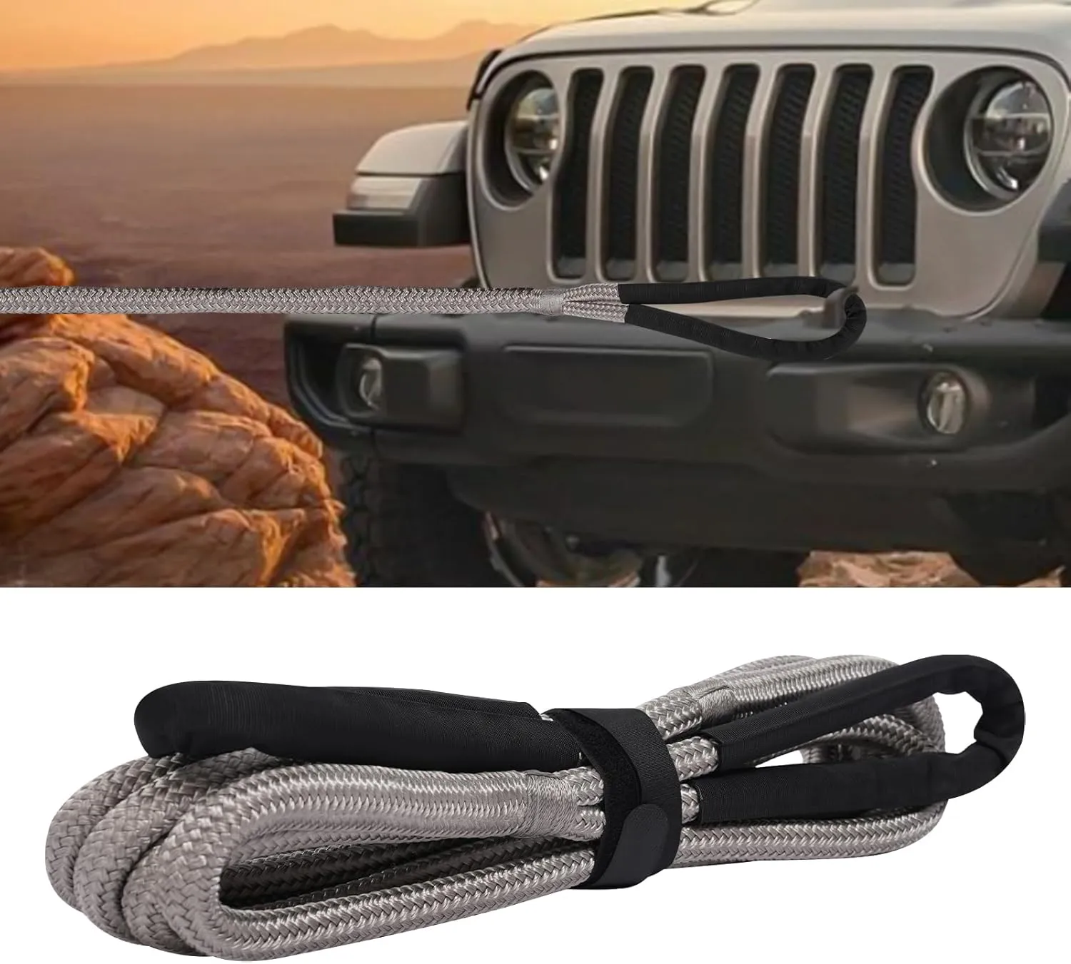 Kinetic Recovery Tow Rope with Handbag, 20ft 15100IBS Snatch Strap Heavy Duty Offroad Towing Straps Kit, for Towing Boats ATVs UTVs Tractors SUVs Trucks (Grey)