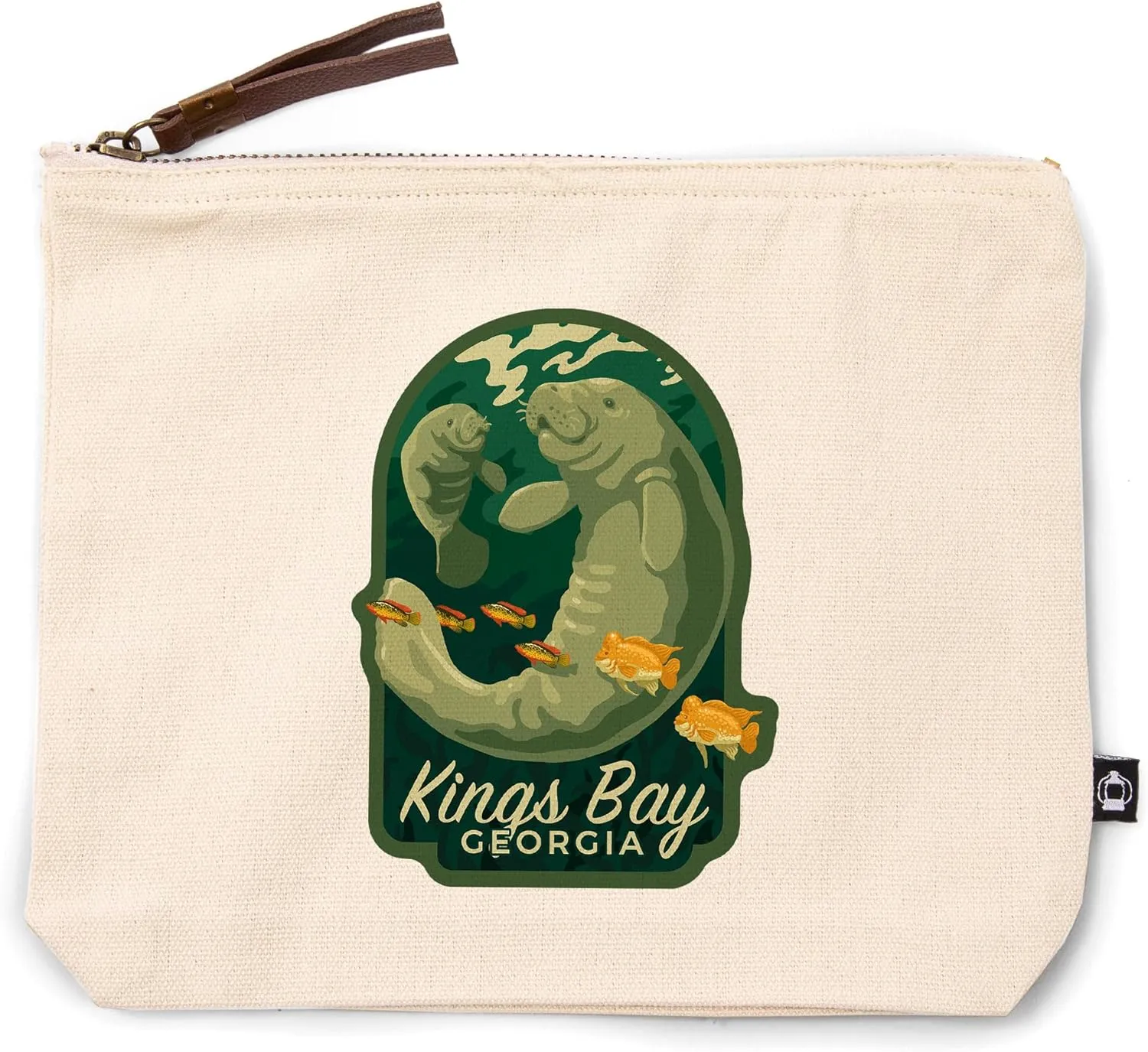 Kings Bay, Georgia, Manatee and Calf Swimming, 100% Cotton Zipper Pouch, Travel Accessory, Go Bag