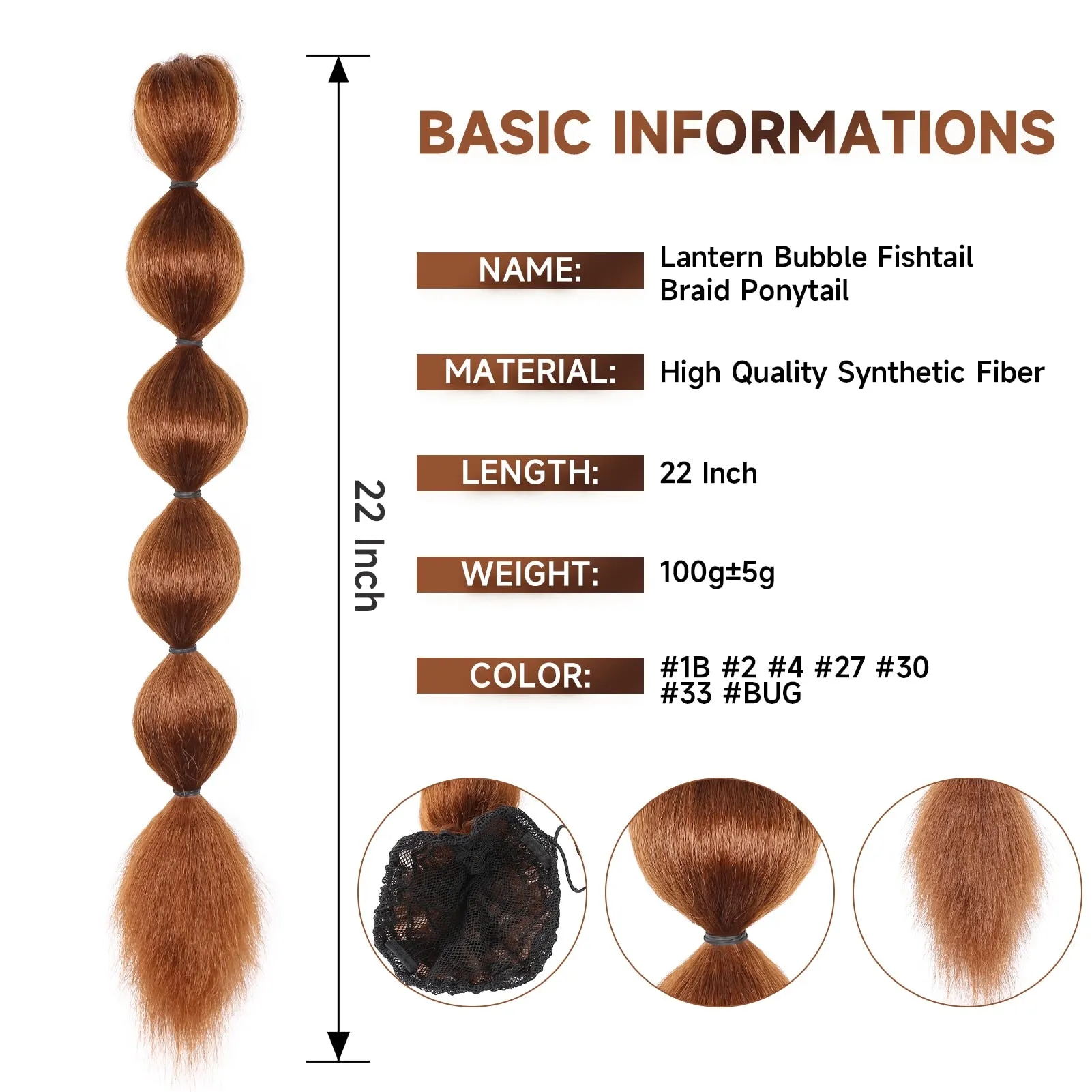 Kinky Straight Ponytail Syntehtic Bubble Ponytail Extensions 20Inch Long Drawstring Antern Bubble Pony Tail For Black Women