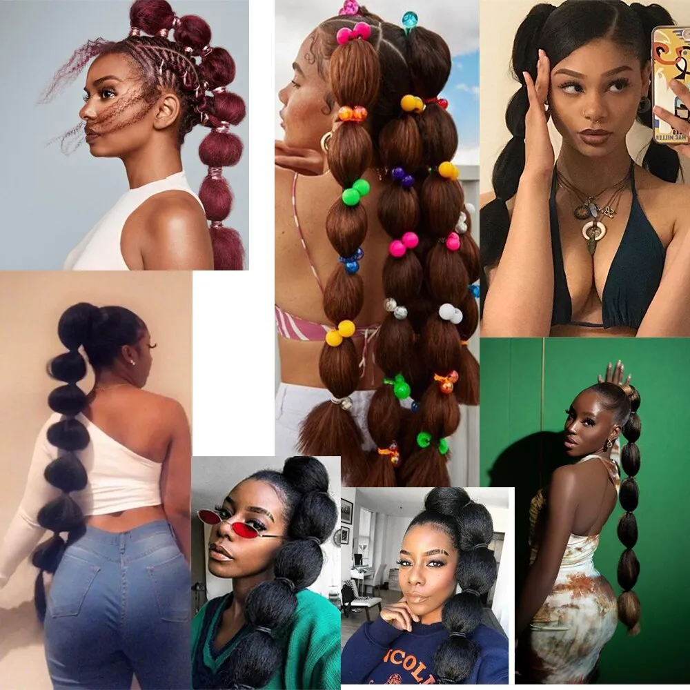 Kinky Straight Ponytail Syntehtic Bubble Ponytail Extensions 20Inch Long Drawstring Antern Bubble Pony Tail For Black Women
