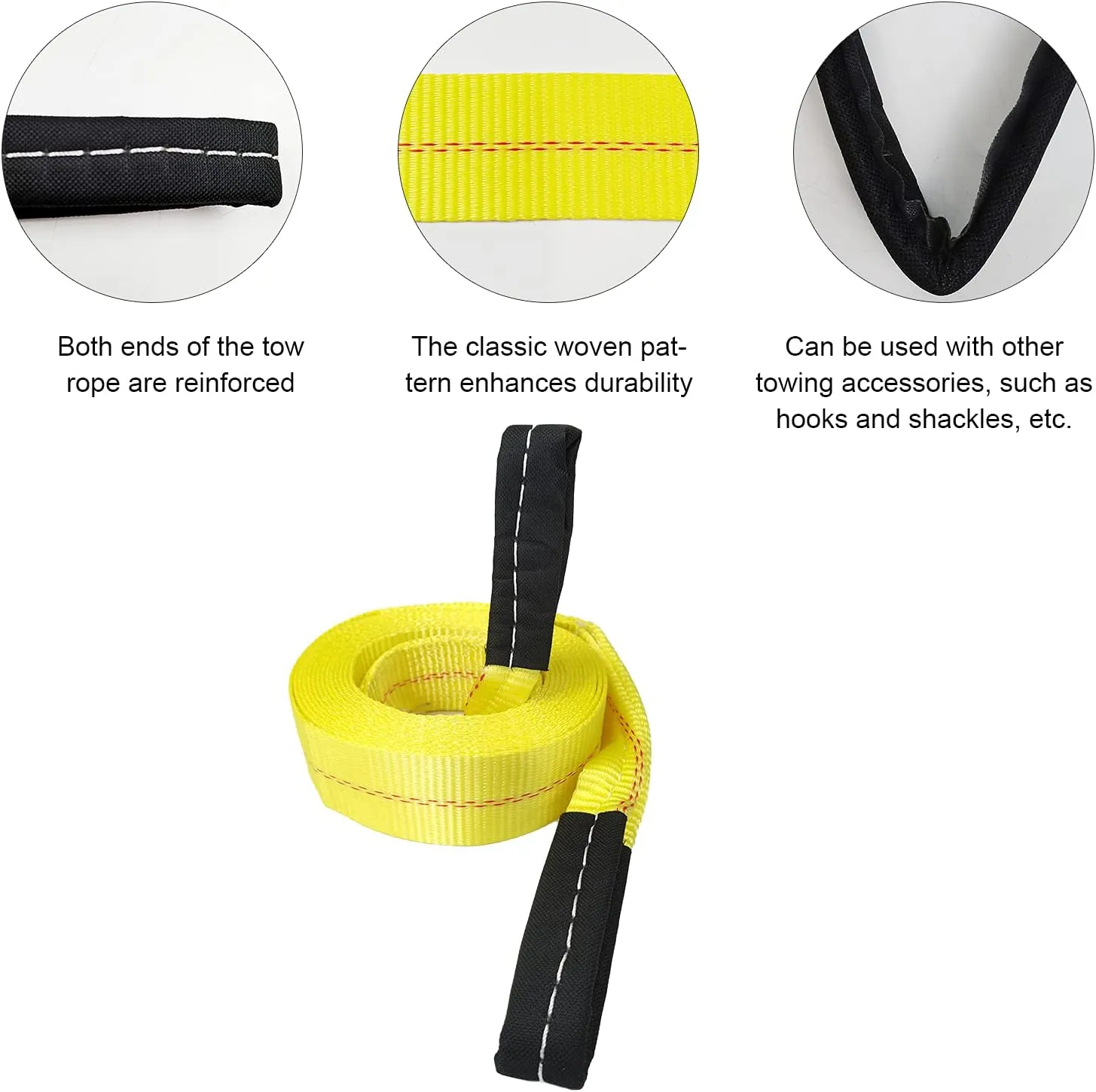 KJE Tow Strap with Reinforced Loops 2in x 30ft Vehicle Recovery Rope 10,000 lbs Pound Capacity Recovery Strap yellow2