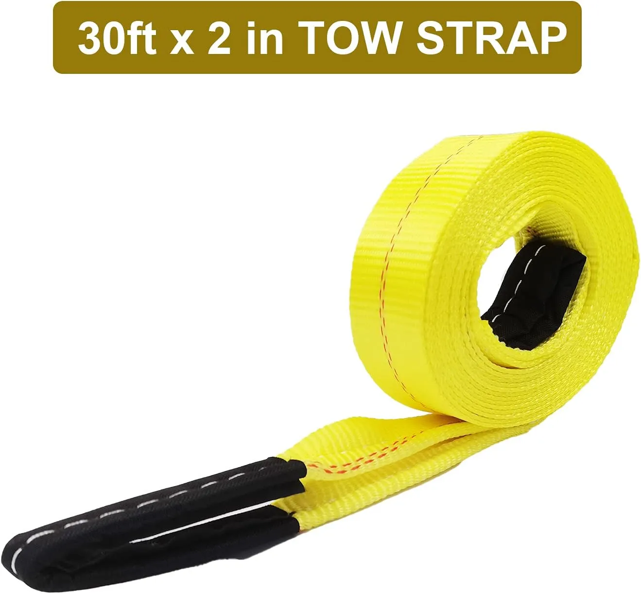 KJE Tow Strap with Reinforced Loops 2in x 30ft Vehicle Recovery Rope 10,000 lbs Pound Capacity Recovery Strap yellow2