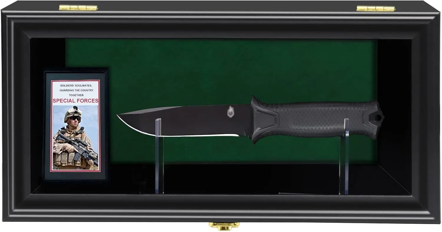 Knife Display Case collect Pocket Knife Display Stand Military Folding Single Knife Shadow Box Wall Mount Cabinet with UV Protection Acrylic Lockable