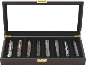 Knife Display Case with Lockable Glass Lid - 3 Tier Design for Knife Storage and Collection-Knife Organizer Stand with Velvet Interior for Knife Collectors (Ebony Color, 1 tier)