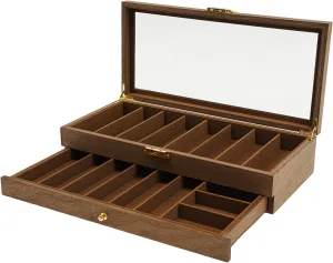 Knife Display Case with Lockable Glass Lid - 3 Tier Design for Knife Storage and Collection-Knife Organizer Stand with Velvet Interior for Knife Collectors (Walnut Color, 2 tier)