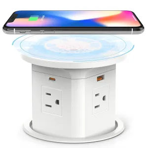 Kungfuking Pop Up Outlet for Countertop Kitchen, 65W USB C Wireless Counter Top Electrical Power Outlet, 15A/1875W Receptacle Charging Station Recessed Popup Plugs for Island Conference Table Office