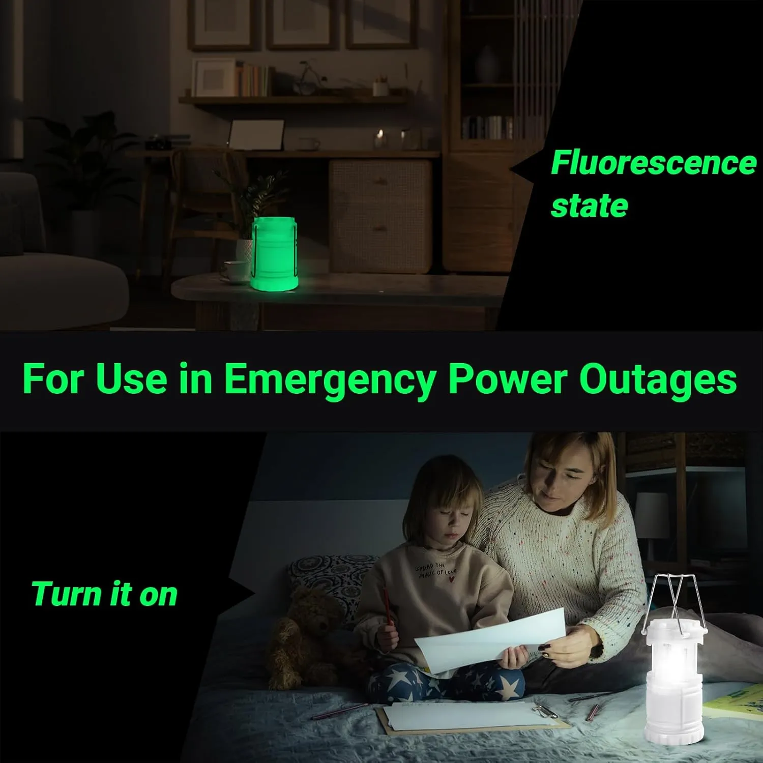 KUNHE LED 4 Pack Glow-in-The-Dark Camping Lanterns Battery Powered (Includes 12 AA Alkaline Batteries) 350 Lumens IPX4 Water Resistant Lanterns for Power Outages Earthquake Emergency Kit