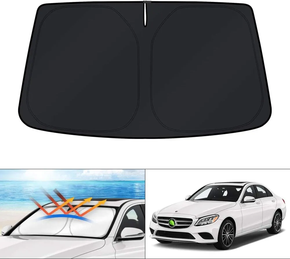 KUST Custom Fit Windshield Sun Shade for 2015-2021 Mercedes Benz C Class W205 C250 C300 C400 Accessories Sunshade Foldable Sun Visor Protector Blocks UV Rays Keep Your Car Cooler
