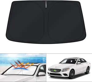 KUST Custom Fit Windshield Sun Shade for 2015-2021 Mercedes Benz C Class W205 C250 C300 C400 Accessories Sunshade Foldable Sun Visor Protector Blocks UV Rays Keep Your Car Cooler