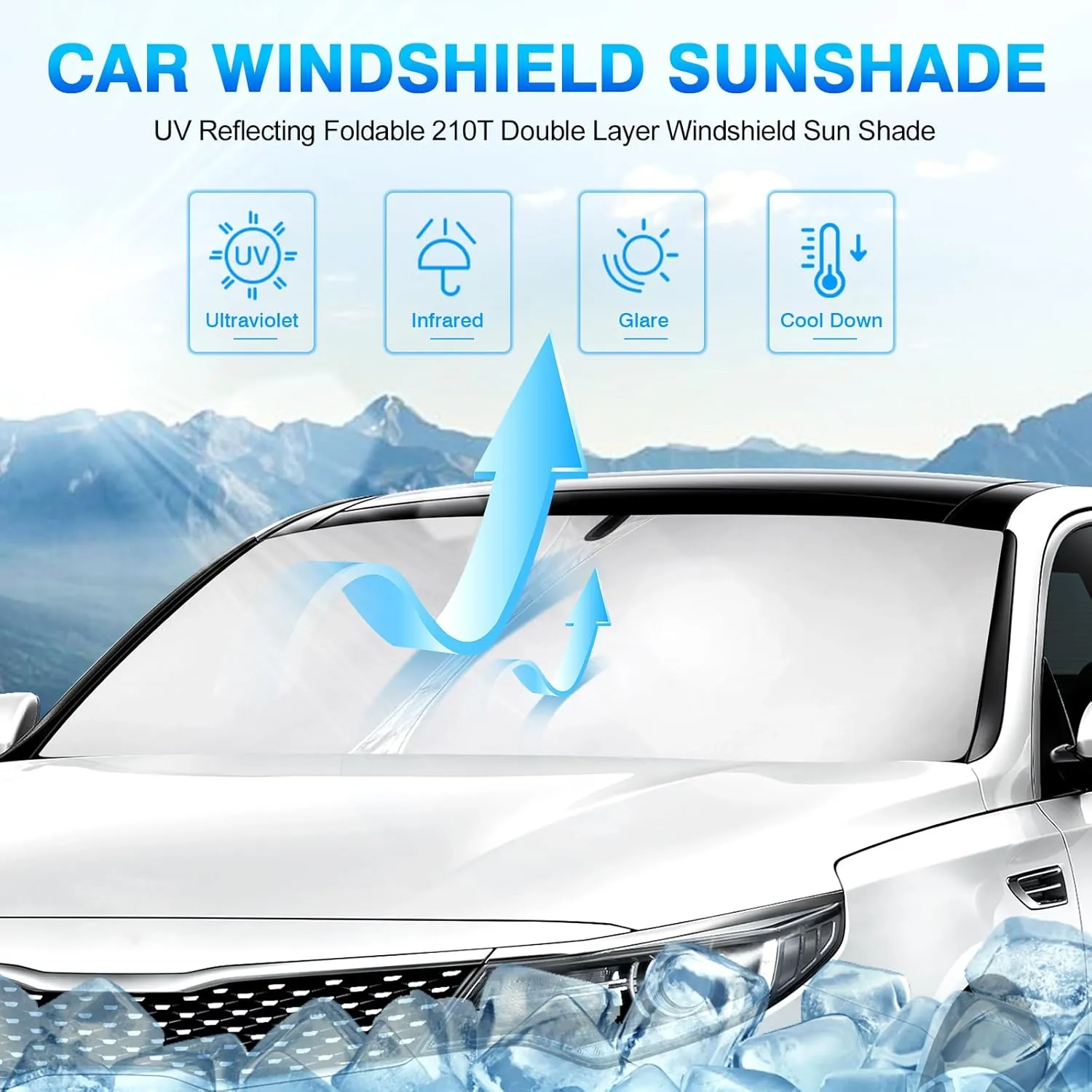 KUST Custom Fit Windshield Sun Shade for Kia Optima Accessories 2016 2017 2018 2019 2020 (Not for 2021 KIA K5) Window Shade Foldable Sun Visor Protector Blocks UV Rays Keep Your Car Cooler