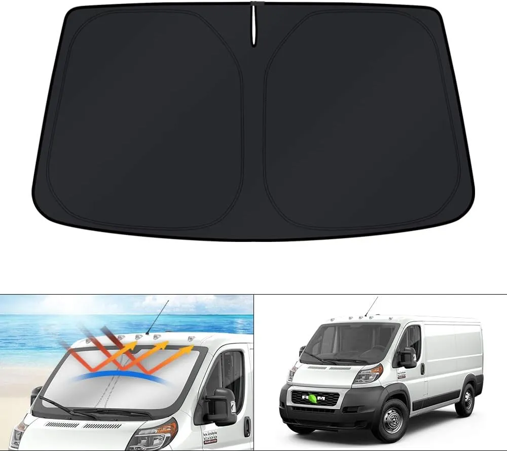 KUST Windshield Sun Shade for 2014-2025 Dodge RAM ProMaster Accessories Full Size Cargo Van Chassis Cab Cutaway Window Van Sunshade Foldable Sun Visor Protector Blocks UV Rays Keep Your Car Cooler