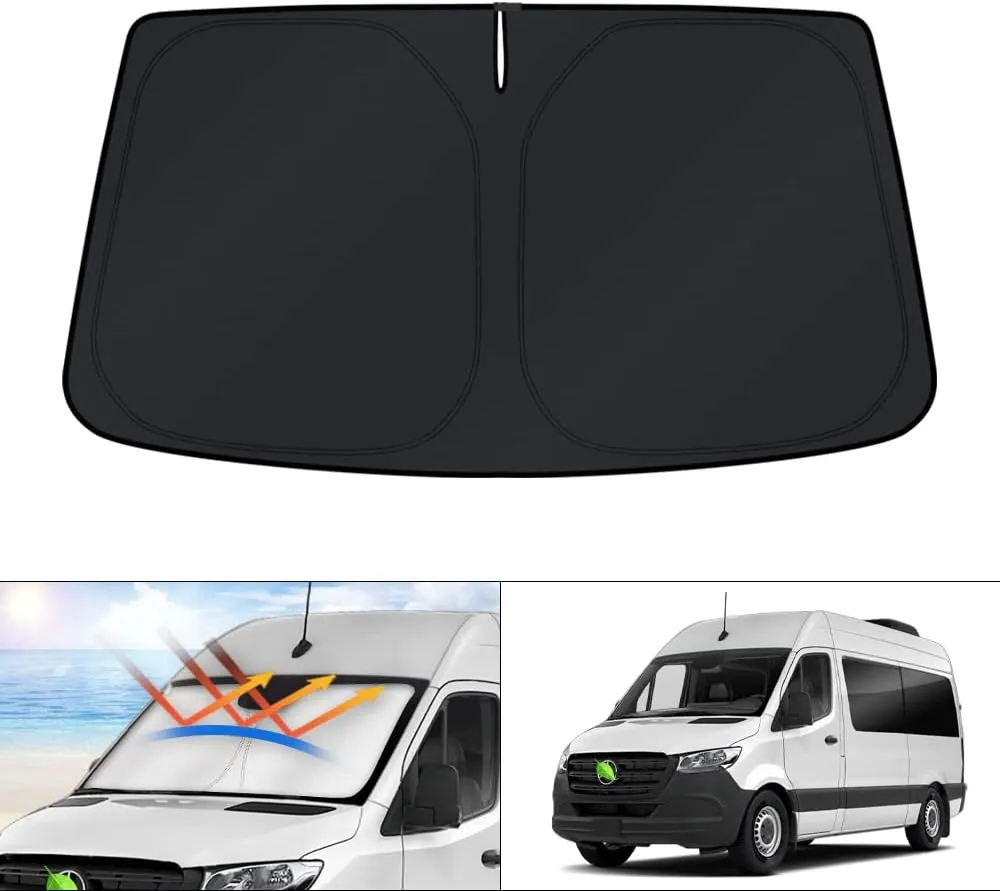 KUST Windshield Sun Shade for Freightliner Sprinter & Mercedes Benz Sprinter Accessories 2007-2025 Window Sunshade Sun Visor Protector Foldable Blocks UV Rays Keep Your Car Cooler