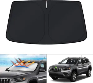 KUST Windshield Sun Shade for Jeep Cherokee SUV 2014-2023 (Not for Jeep Grand Cherokee) Sunshade Foldable Blocks UV Rays Sun Visor Protector Keep Your Car Cooler
