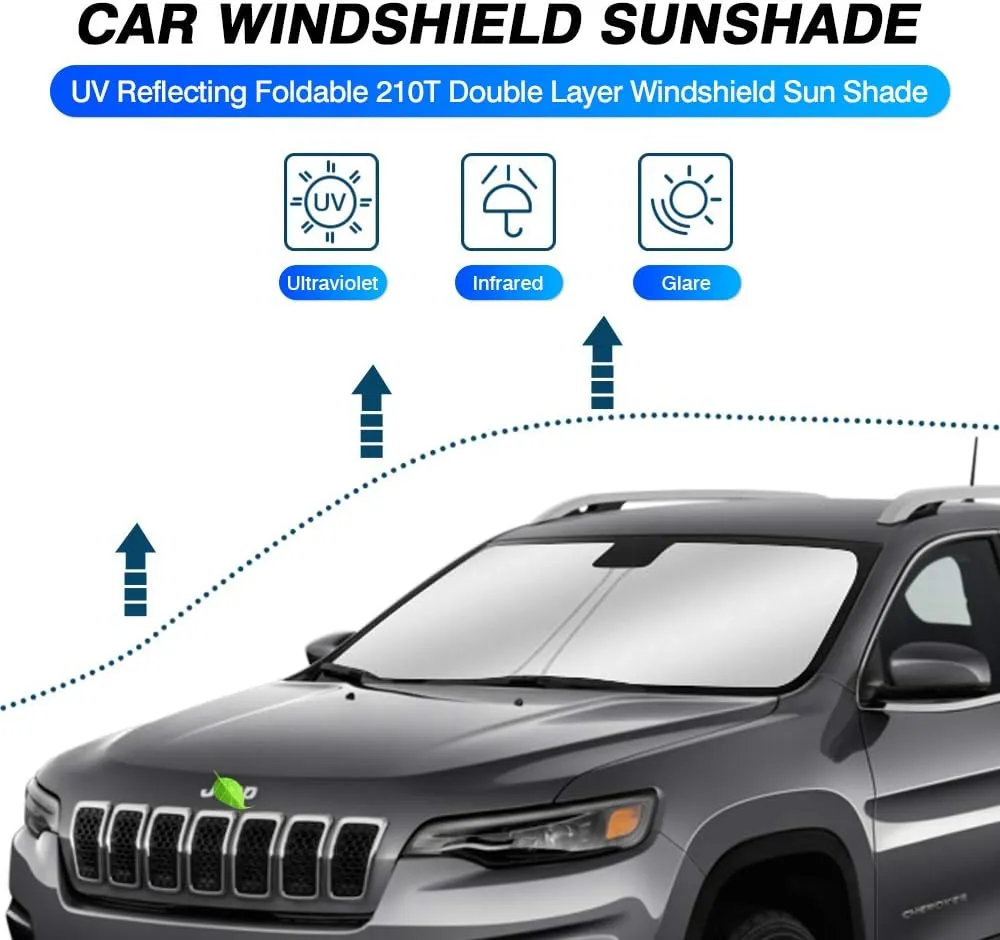 KUST Windshield Sun Shade for Jeep Cherokee SUV 2014-2023 (Not for Jeep Grand Cherokee) Sunshade Foldable Blocks UV Rays Sun Visor Protector Keep Your Car Cooler
