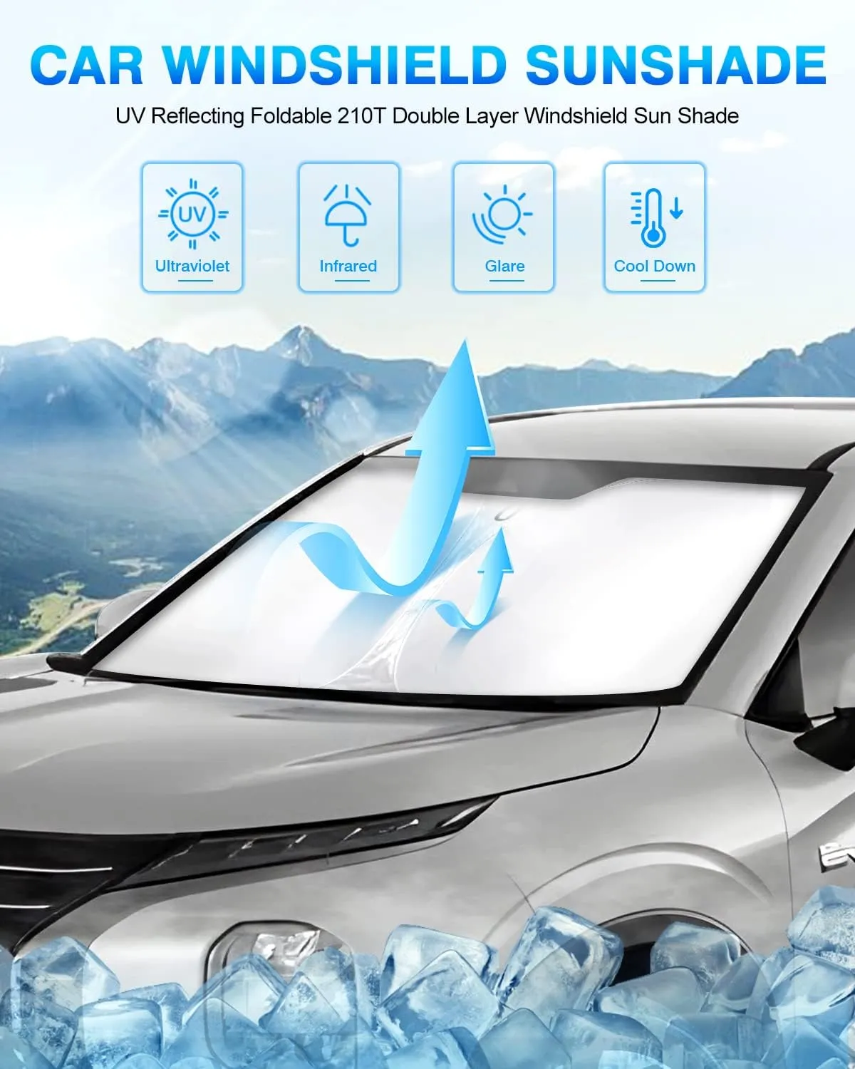 KUST Windshield Sun Shade for Mitsubishi Outlander 2022 2023 2024 2025 Window Shade Sun Visor Cover Foldable Blocks UV Rays Keep Your Car Cooler