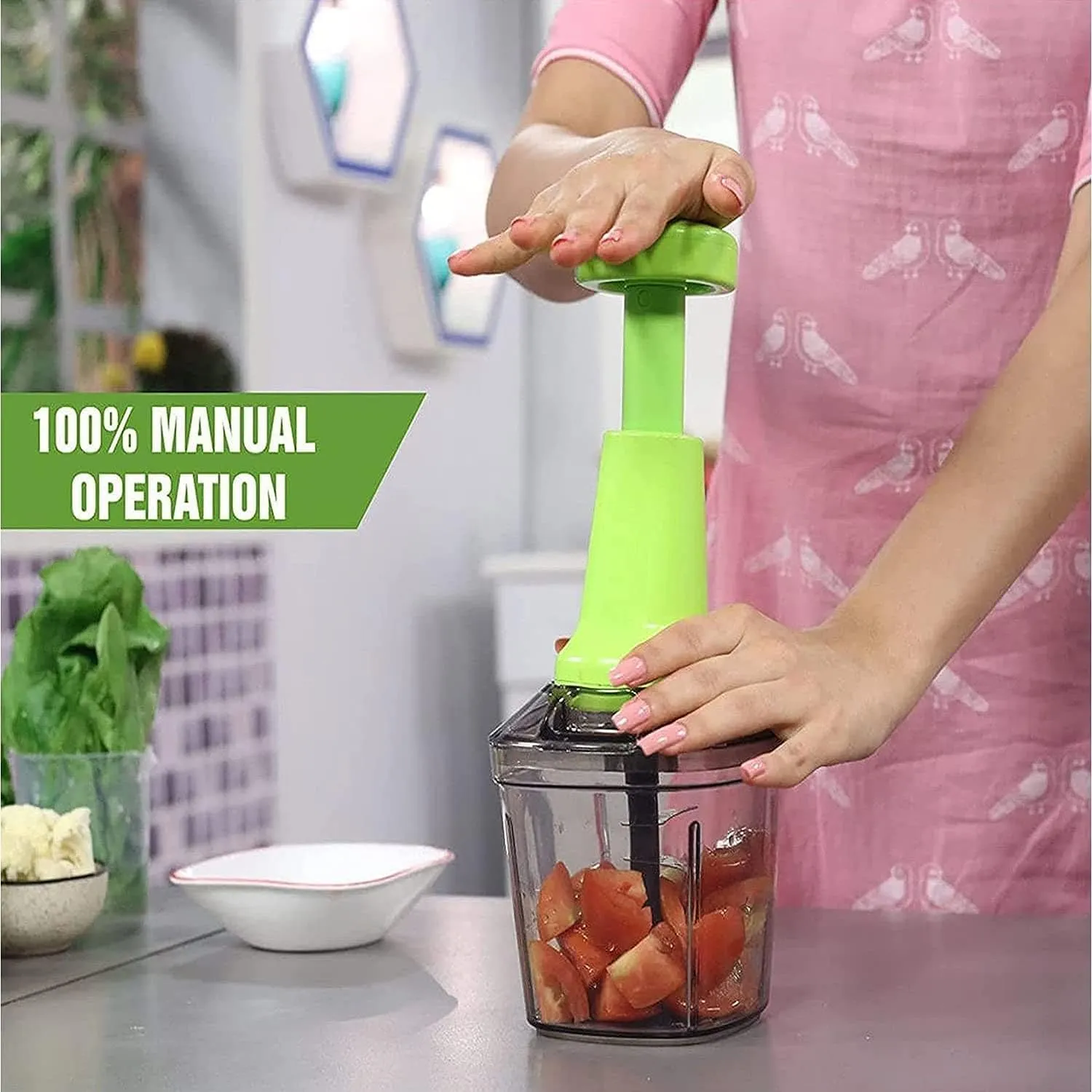 LA' FORTE Hand Push Chopper with Stainless Steel Blades 800 Ml (Random Color Supply)
