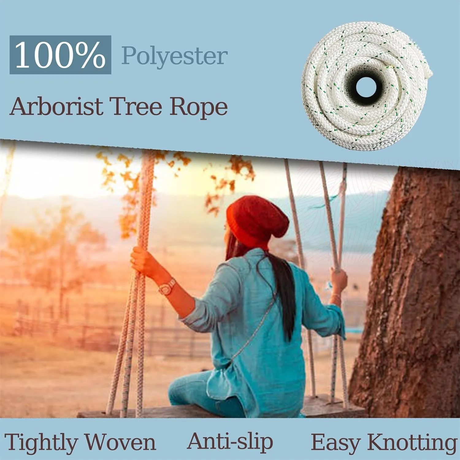 LABLT 3/8 in Double Braid Polyester Arborist Rigging Rope 200 FT High Strength Rope Sling Multipurpose Bull Rope for Swings Arborist Gardening Marine