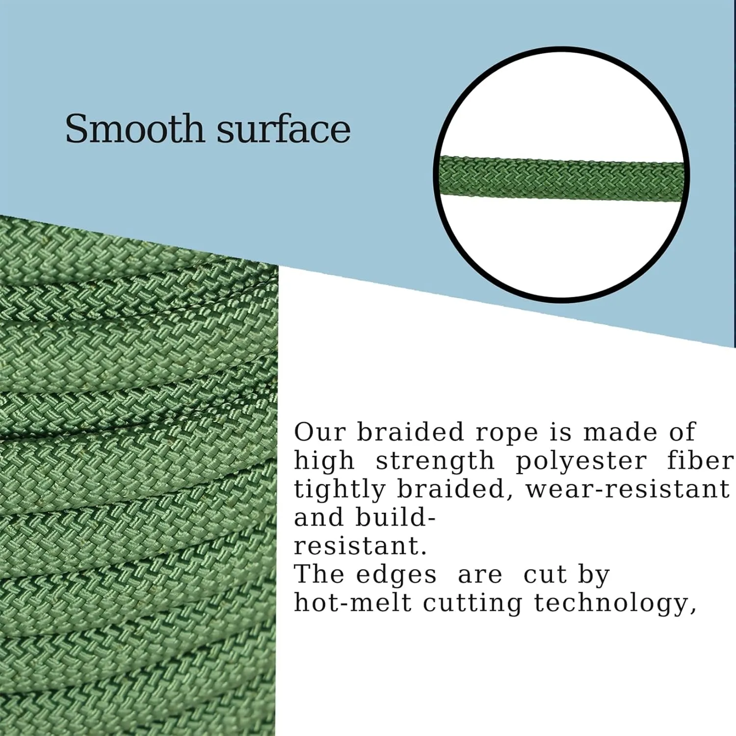 LABLT High Force Braided Polyester Rope, Arborist Rigging Rope, (3/8” x 100’) Heavy Duty Rope for Hiking, Swing, Camping, Gardening, Military Green