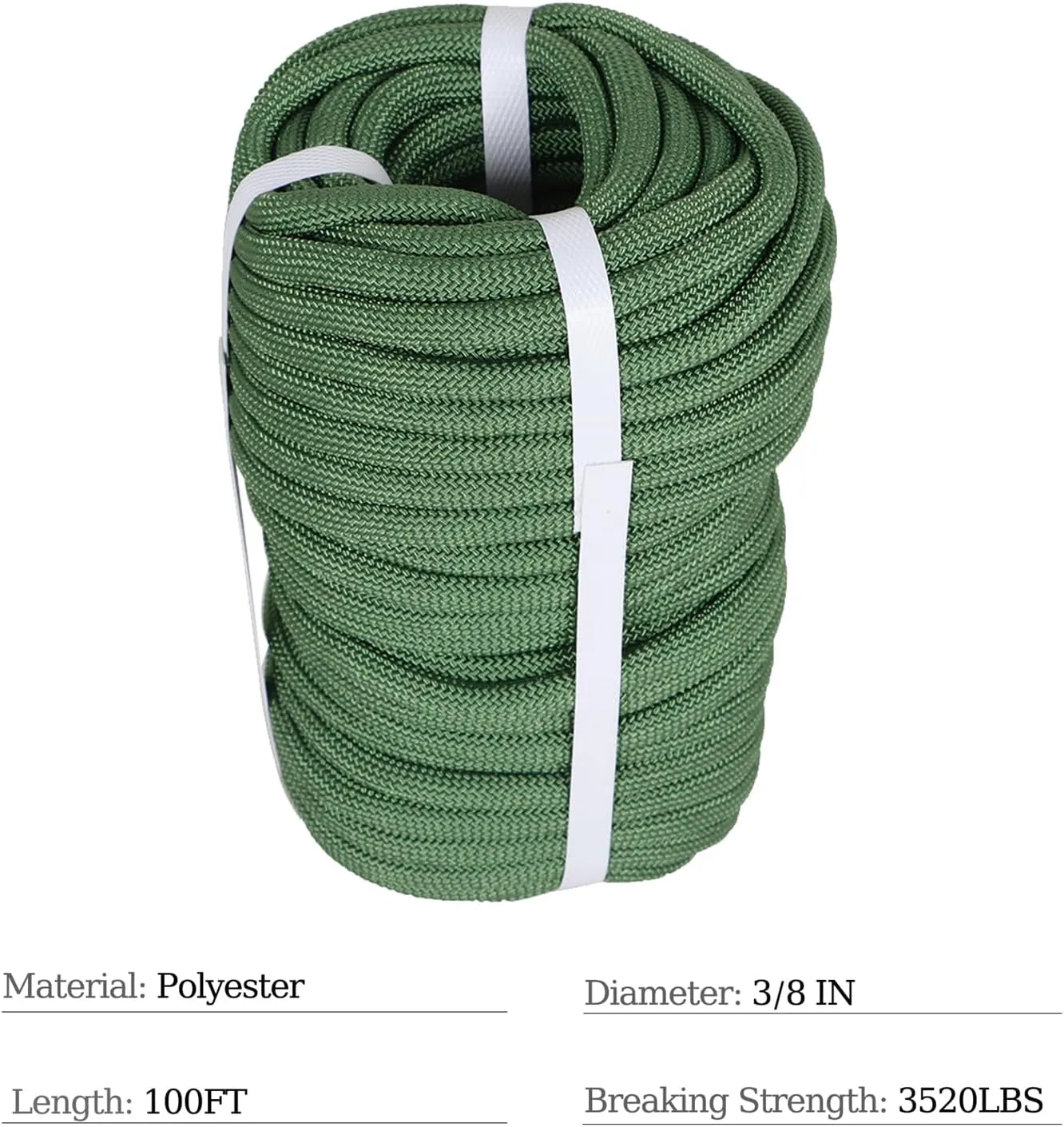 LABLT High Force Braided Polyester Rope, Arborist Rigging Rope, (3/8” x 100’) Heavy Duty Rope for Hiking, Swing, Camping, Gardening, Military Green