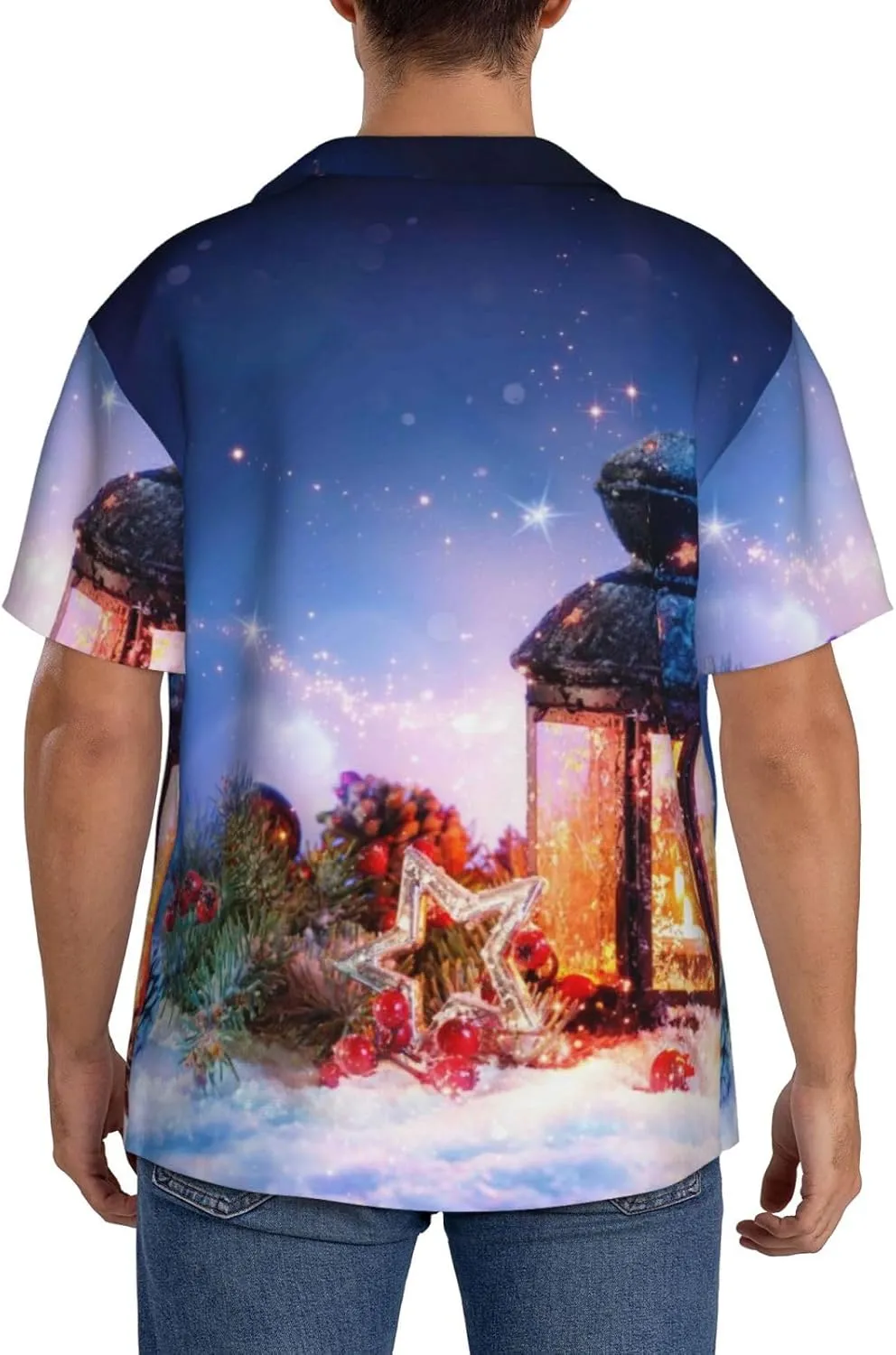 Lantern On Snow with Christmas for Wrinkle Moisture-Wicking Eco Fabric Modern Slim Fit for Casual Office