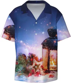 Lantern On Snow with Christmas for Wrinkle Moisture-Wicking Eco Fabric Modern Slim Fit for Casual Office