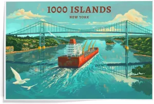 Lantern Press 12x18 Inch Art Print, Clayton, New York, Oil Painting, 1000 Islands River Bridge