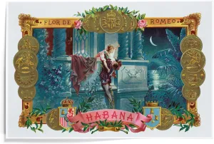 Lantern Press 12x18 Inch Art Print, Flor de Romeo Brand Cigar, Famous Romeo and Juliet Balcony Scene, Vintage Label