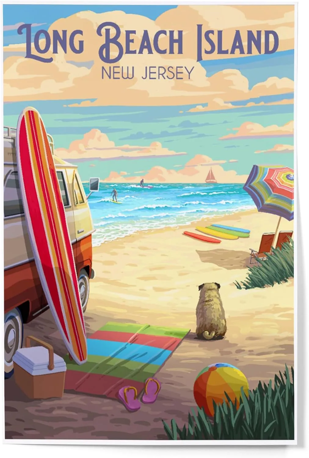 Lantern Press 12x18 Inch Art Print, Long Beach Island, New Jersey, Painterly, Beach Activities