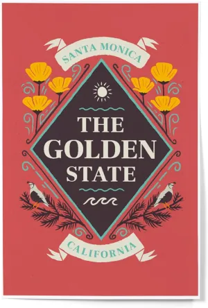 Lantern Press 12x18 Inch Art Print, Santa Monica, California, State Motto Crest, State Series