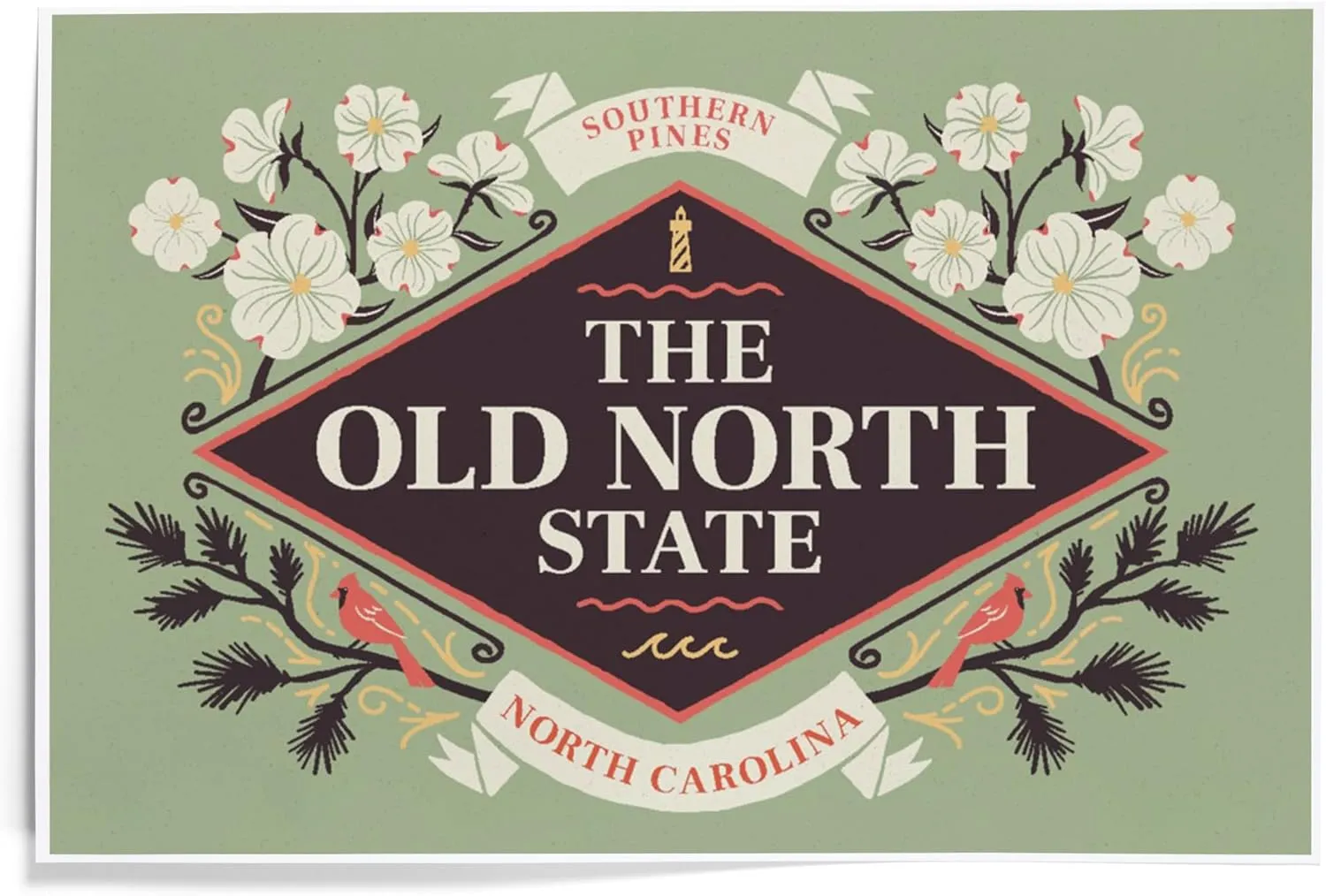 Lantern Press 12x18 Inch Art Print, Southern Pines, North Carolina, State Motto Crest, State Series