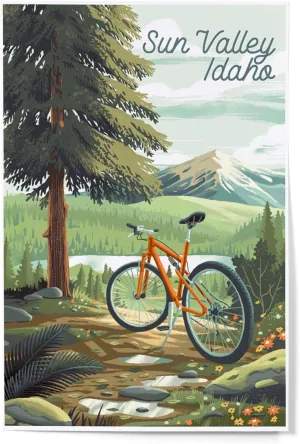 Lantern Press 12x18 Inch Art Print, Sun Valley, Idaho, Off To Wander, Cycling with Mountains
