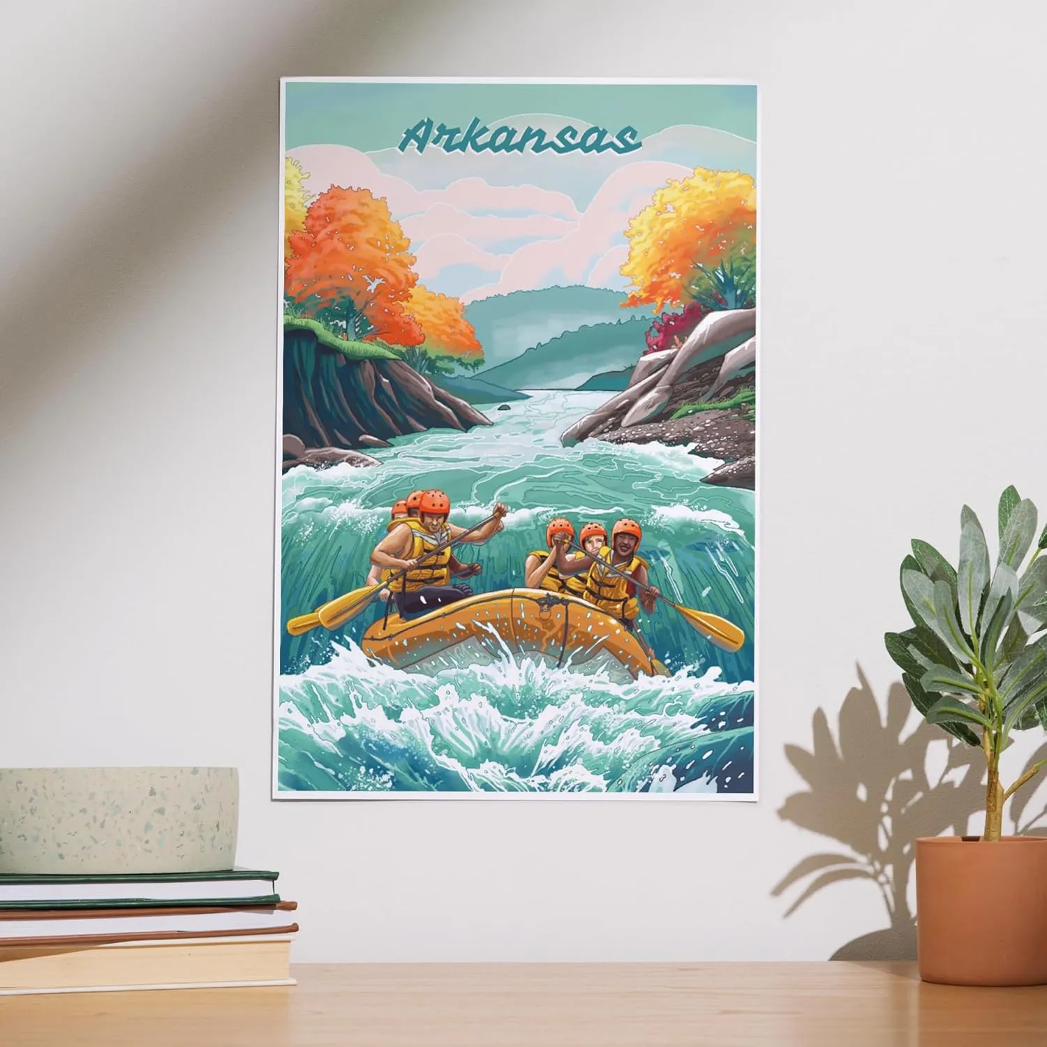 Lantern Press 12x18 Inch Art Print Wall Decor, Arkansas, Seek Adventure, River Rafting, Fall Colors