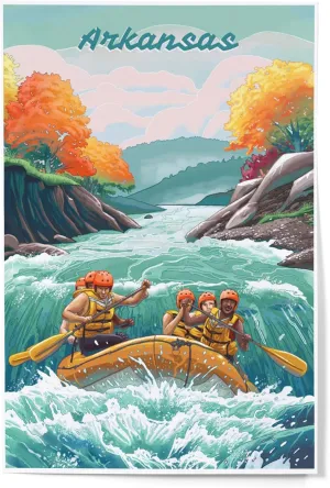 Lantern Press 12x18 Inch Art Print Wall Decor, Arkansas, Seek Adventure, River Rafting, Fall Colors