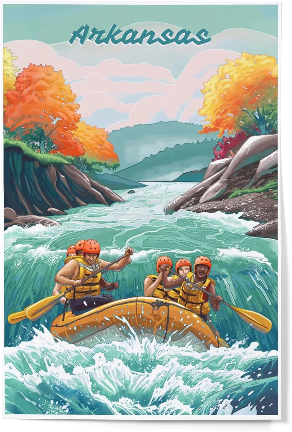 Lantern Press 12x18 Inch Art Print Wall Decor, Arkansas, Seek Adventure, River Rafting, Fall Colors