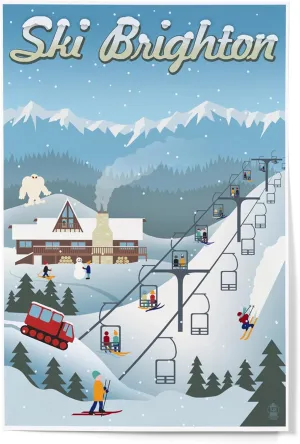 Lantern Press 12x18 Inch Art Print Wall Decor, Brighton, Utah, Retro Ski Resort